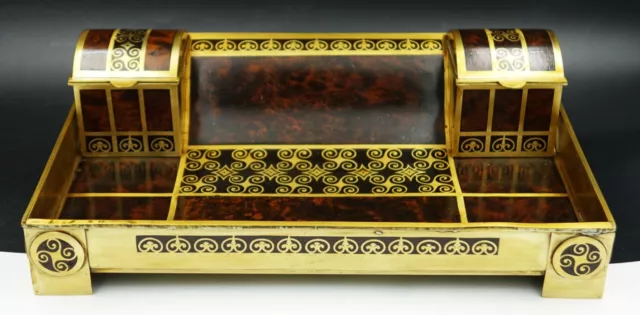 Erhard & Sohne German Walnut Burl & Gilt Brass Inkstand Inkwell & Letter Opener