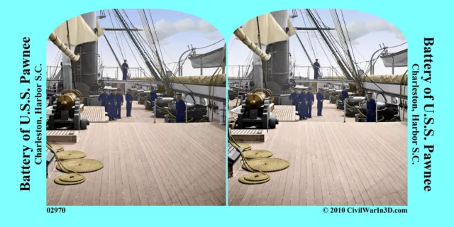 USS Pawnee Navy Ship Sloop Sailor Civil War SV Stereoview Stereocard 3D 02970