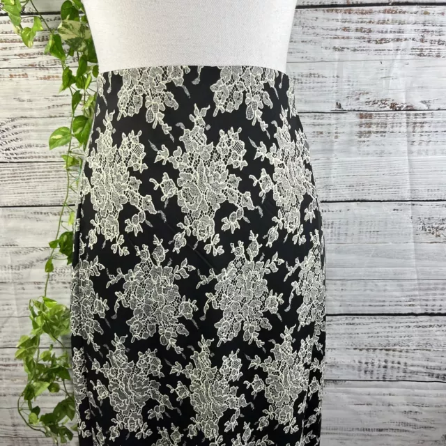 Lucie Lucie Skirt size Large Black Ivory Floral Jersey Slinky Lace Pencil Slim 3