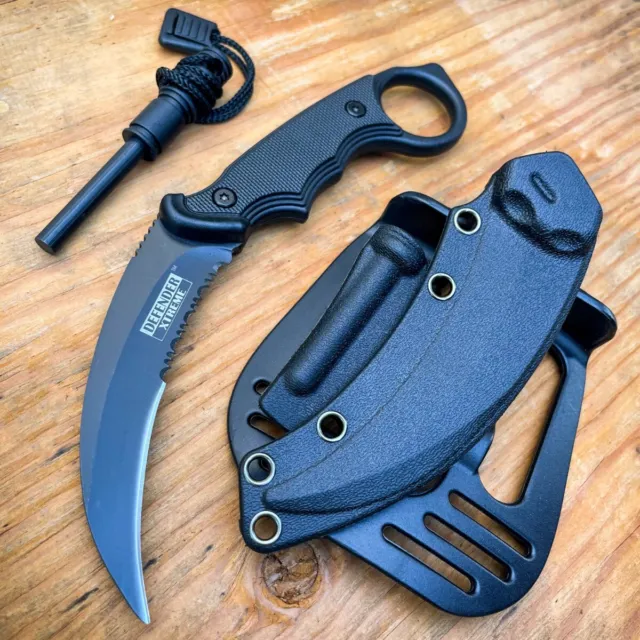 TACTICAL COMBAT KARAMBIT KNIFE SURVIVAL HUNTING BOWIE Fixed Blade w/ SHEATH