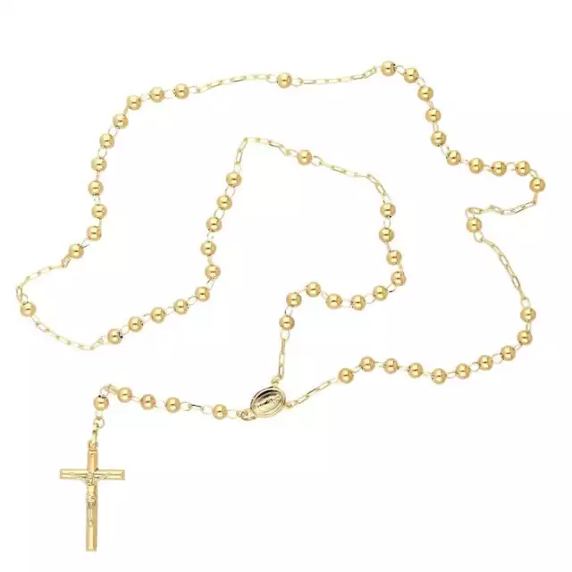 10K Yellow Gold 3mm-7mm Beads Rosary Chain Necklace 26", 30"