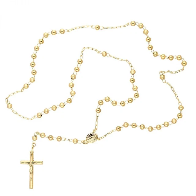 10K Yellow Gold 3mm-7mm Beads Rosary Chain Necklace 26", 30" 10K Yellow Gold 3mm-7mm Beads Rosary Chain Necklace 26", 30"