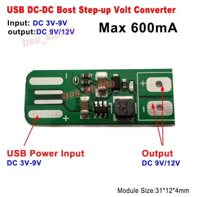 Mini DC-DC Boost Step Up Volt Converter 3V-9V 5V to 9V 12V 0.6A Power Regulator