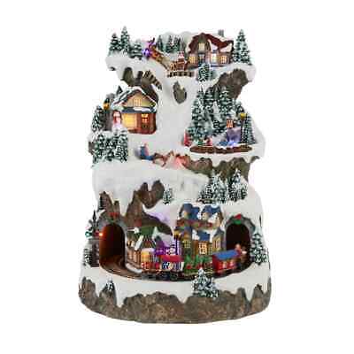 Carole Towne LED Animated Musical Holiday Village w Train 18" Tabletop Decor New