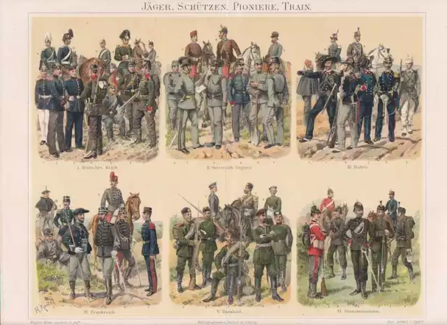 UNIFORMEN Deutsches Reich Jäger Schützen Pioniere LITHO von 1897 Richard Knötel