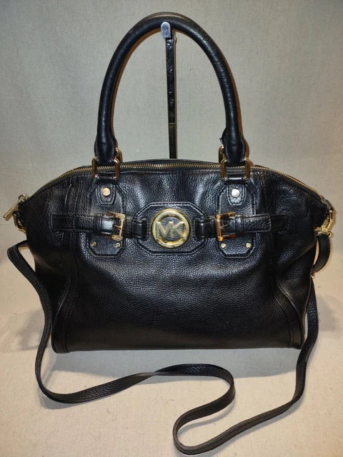 Michael Kors Hudson Soft Black Leather Belted Satchel Bag