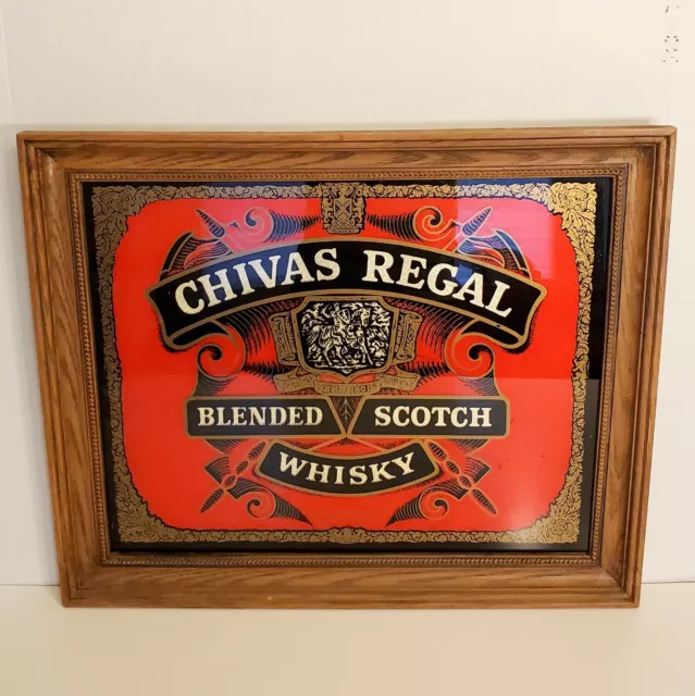 Chivas Regal Blended Scotch Whisky Vintage Bar Sign Glass Framed 23" x 19"