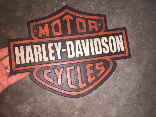 Harley Davidson Garage Cast Iron Sign 13” Solid Metal Patina Texaco Sinclair WOW