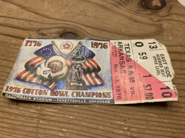1976 Arkansas Razorbacks vs Texas A&M football ticket stub Fayetteville