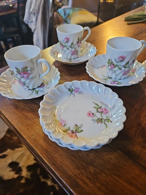 Service à Café Vintage Karlsbad Knoll - 3 Tasses + 2 Soucoupes En Porcelaine, Décor Multicolore, Occasion