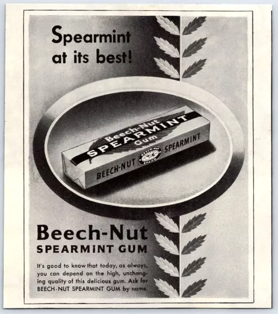 Beech Nut Spearmint At Its Best Chewing Gum 1945 Small Vtg PRINT AD 5x6