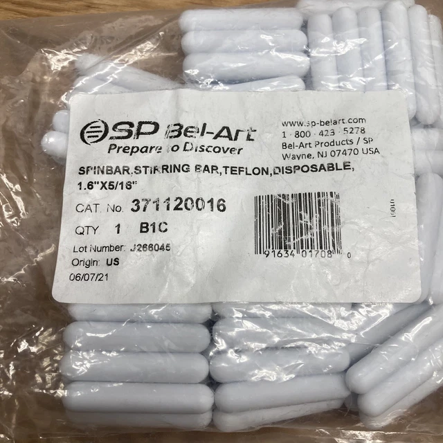 100 Bel-Art Disposable Magnetic Stir Bars - 8x41mm - 371120016
