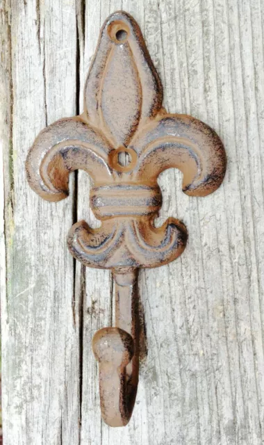 Antique Cast Iron Wall Hooks French Fleur De Lis Coat Hat Towel Hanging Rustic