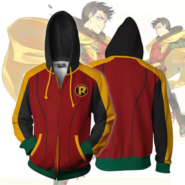 New Batman Teen Robin Printed Hoodie Sweatshirt Hooded Cosplay Costume Halloween