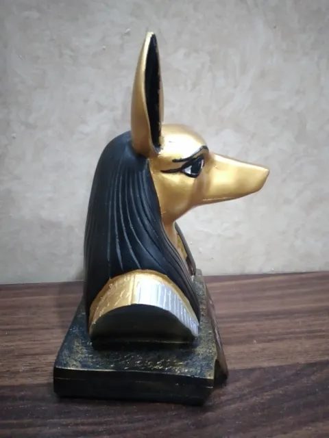 Black* Gold stone Ebros Anubis Egyptian God of afterlife Handmade Head Statue 2