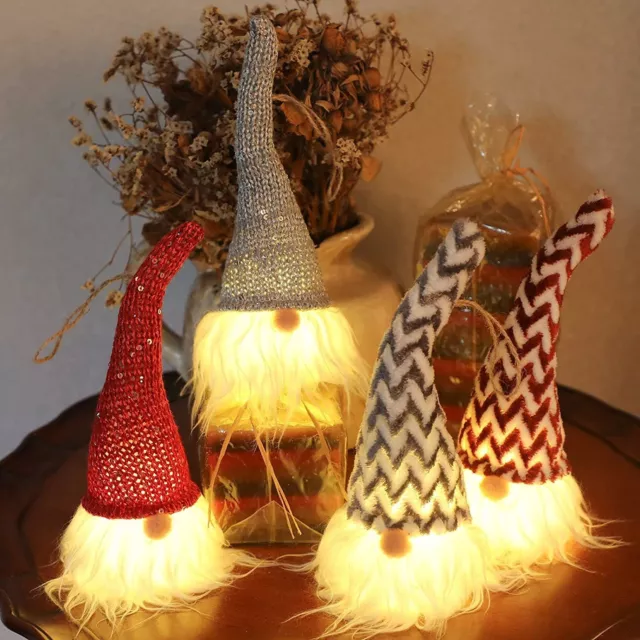 Christmas Gnome Lights Handmade Swedish Tomte Gnomes Christmas Ornaments Pack 4