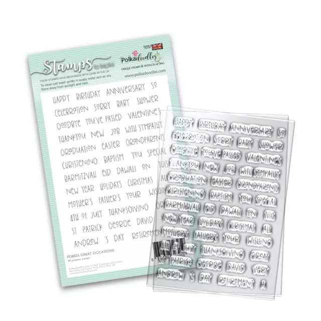 Polkadoodles Great Occasions Sentiment Clear Stamp Set Birthday Card Making