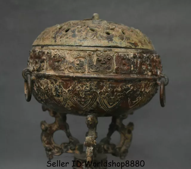 10" Antiquity Old Chinese Bronze Ware Dynasty Beast Texts Incense Burner Censer 2