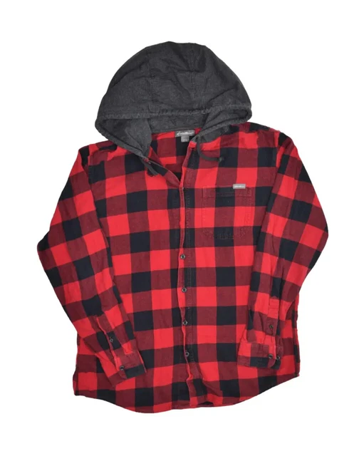 Eddie Bauer Hooded Flannel Shirt Mens L Red Buffalo Plaid Button Up Long Sleeve Eddie Bauer Hooded Flannel Shirt Mens L Red Buffalo Plaid Button Up Long Sleeve