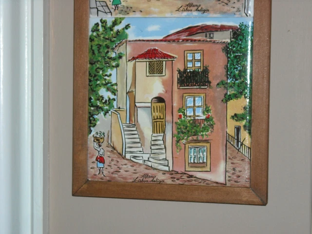 Pair of Decorative 15cm x15cm Framed Ceramic Tiles Alfama Lisboa Antiga Portugal 2