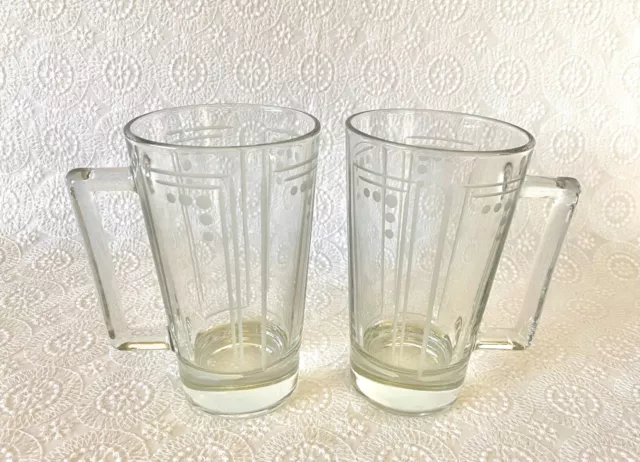 Vintage Art Deco Etched Pilsner Glass Beer Mug Marked hp 25 Set of 2