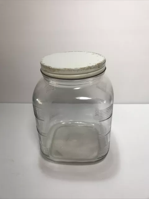 Vintage Hoosier Cabinet Farmhouse Style Storage Jar Clear Glass Lidded