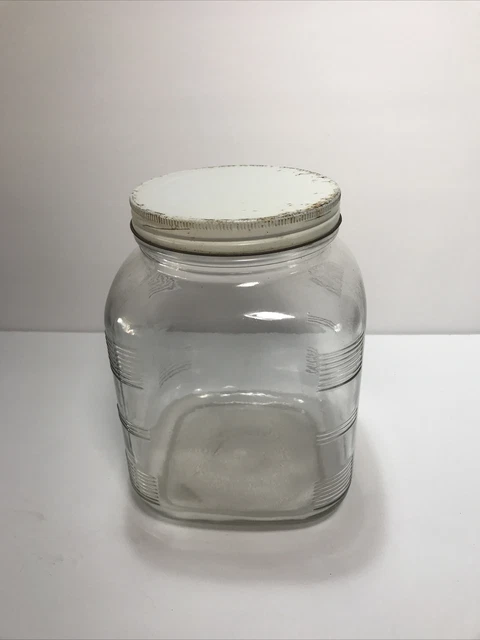 Vintage Hoosier Cabinet Farmhouse Style Storage Jar Clear Glass Lidded