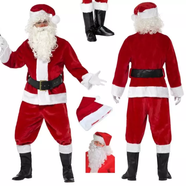 Santa Claus Suit Costume Father Christmas Outfit Velvet Fancy Dress Party 7PCS