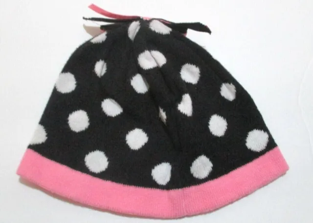 Infant Girls Nordstrom Baby Black Polka Dot Knit Hat Cap Beanie Size 0-3 Months