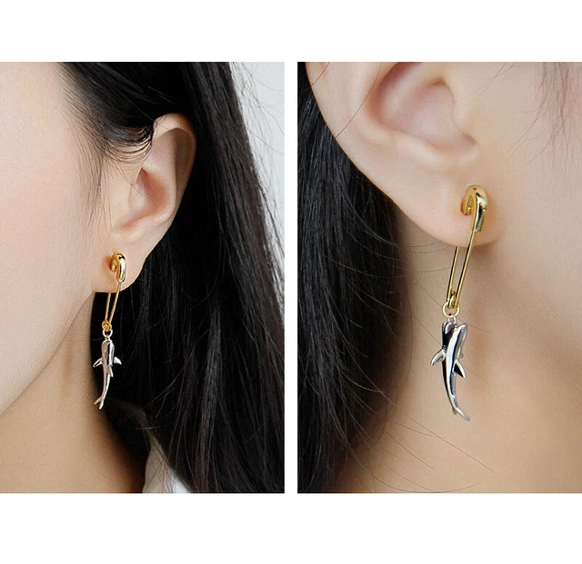 Mycomely, 925 Sterling Silver, Earring One Piece Single Shark Safe Pin Drop Ear