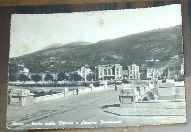 Cartolina Prato - Ponte della Vittoria e Stazione ferroviaria - 1964 FG, VG, B/N