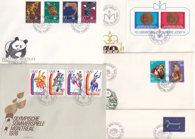 Liechtenstein, 9 verschiedene FDC mit dem kompletten Jahrgang 1976