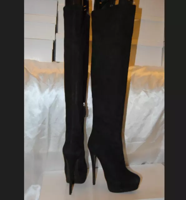 38/7.5❤️ Zanotti Eva High Heel  Black Suede Leather Over Knee Boots Italy Otk