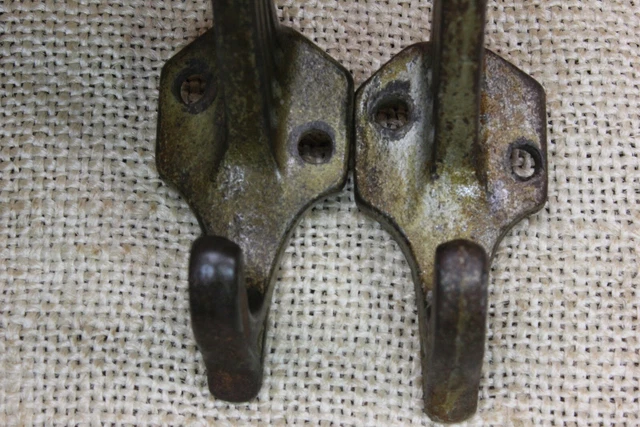 2 Coat Hooks Mission House Bath Robe Old Vintage Clothes Tree Rustic Iron 3