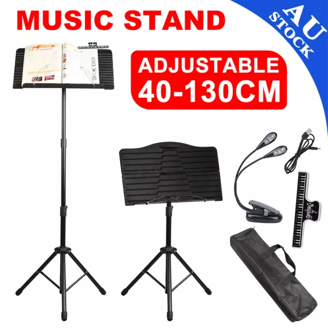 Professional Sheet Music Stand With Instrument Book Clip + Rotating Light + Bag