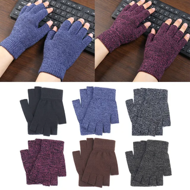 Writing Office Knit Elastic Gloves Men Half-finger Knitted Gloves 1 Pairs Soft
