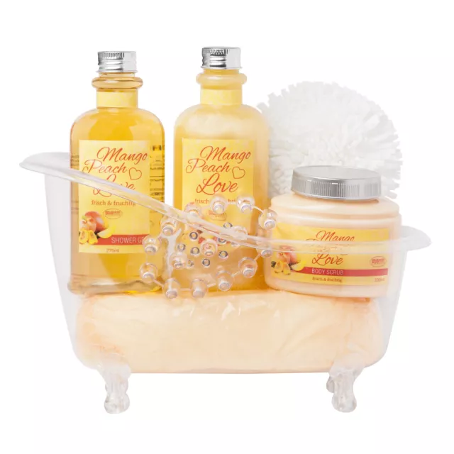 BRUBAKER Coffret Bien-être Bain 'Mango Peach Love' avec Baignoire Doreé 6 Pièces