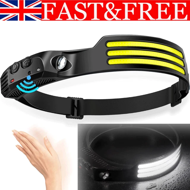 COB LED Headlamp Rechargeable Head Torch Wide Beam 230° 5 Mode Head Work Light