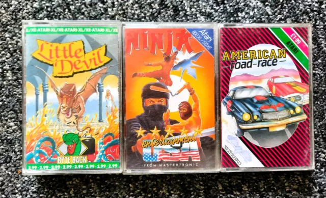 Atari 800/800XL/130XE  x3 Games Bundle -Ninja- Little Devil- American Road Race 2