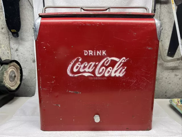 VINTAGE 1940's  COCA COLA METAL ICE COOLER W/BUILT IN BOTTLE OPENER