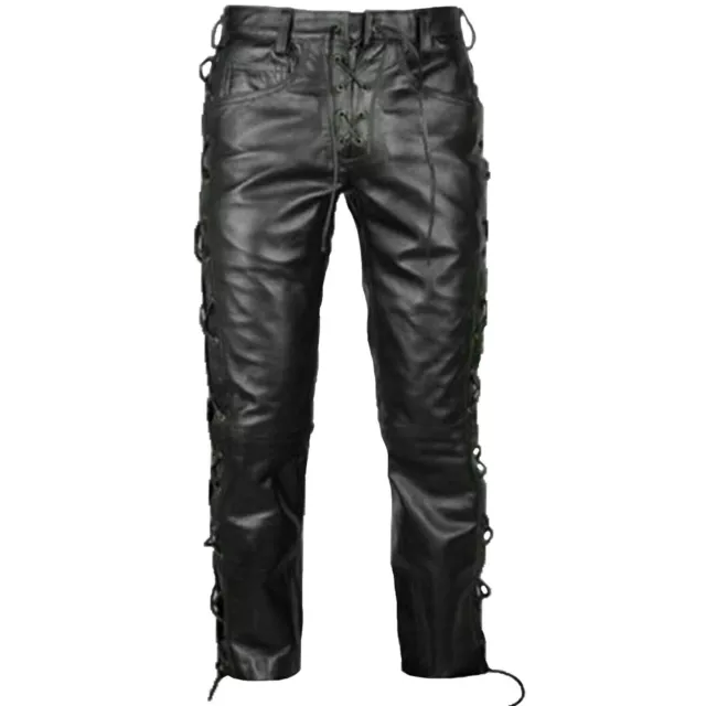 Mens Real Leather Pants, Genuine Cowhide Black Leather Quilted Biker  Trousers
