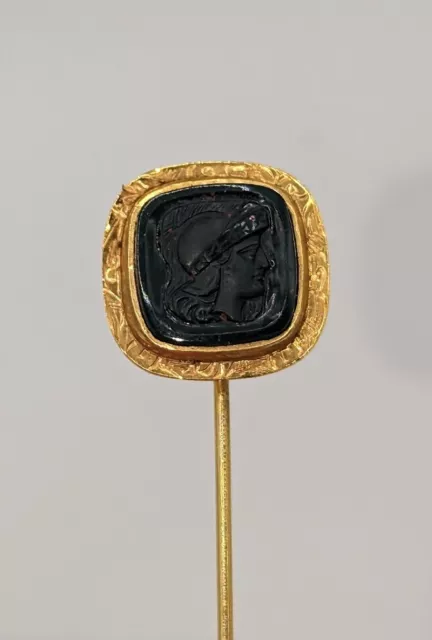 10k Onyx Cameo Stick Pin Neoclassical Roman Centurion Cameo Marked 10k Vintage 10k Onyx Cameo Stick Pin Neoclassical Roman Centurion Cameo Marked 10k Vintage