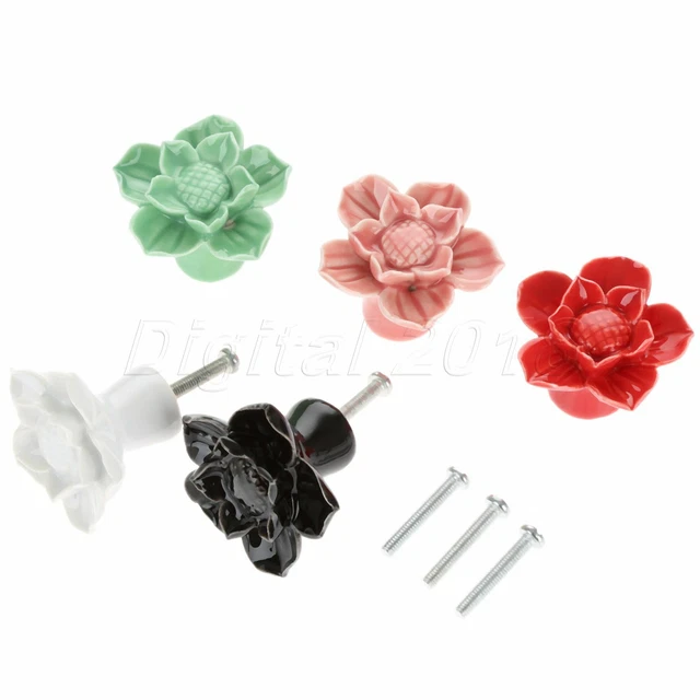 Creative Lotus Ceramic Door Knobs Cupboard Cabinet Drawer Kitchen Pull Handles