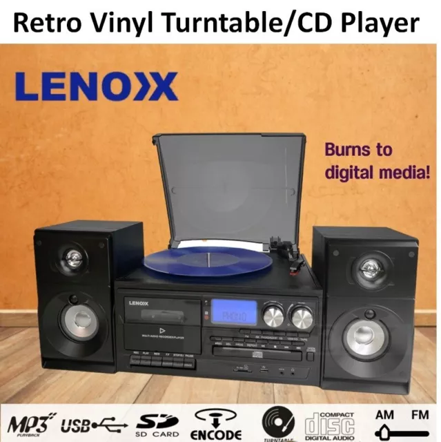 Stereo System Bluetooth Turntable Vinyl Record CD Player Cassette Recorder USB