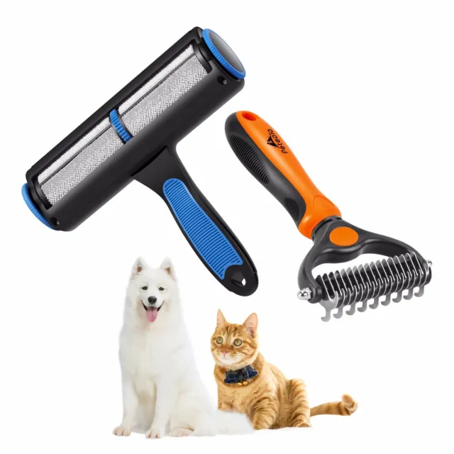Peteola 2 Sided Undercoat Rake for Cats & Dogs Comb + Reusable Pet Hair Remover