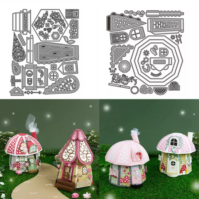 2 Juegos De Plantillas Para Álbum De Recortes De Casa De Setas 3D Troqueles ”