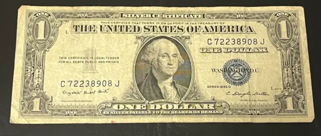 1935 G $1 BILL SILVER CERTIFICATE BLUE SEAL  Vintage USA Currency #8908J