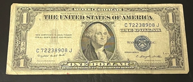 1935 G $1 BILL SILVER CERTIFICATE BLUE SEAL  Vintage USA Currency #8908J
