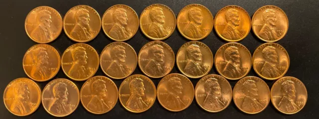 22 Lincoln Wheat Penny Cent Choice Unc 44pd, 45pd,47s, 51d,52d,1953-1958 PDS