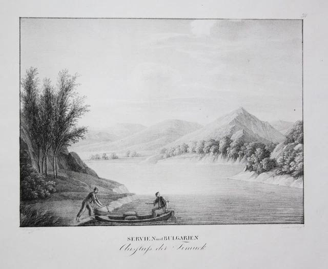 Timok River Bulgaria Serbia Danube Kunike Lithograph Litografia 1824